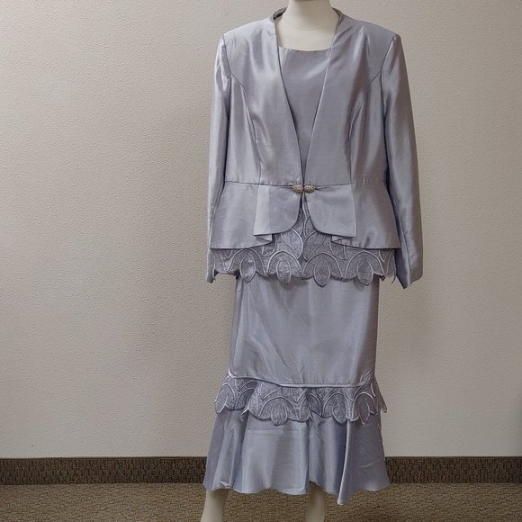 MIA SUITS COLLECTION SILVER FORMAL WOMENS 3 PC SKIRT SUIT SIZE 18W - Picture 1 of 15
